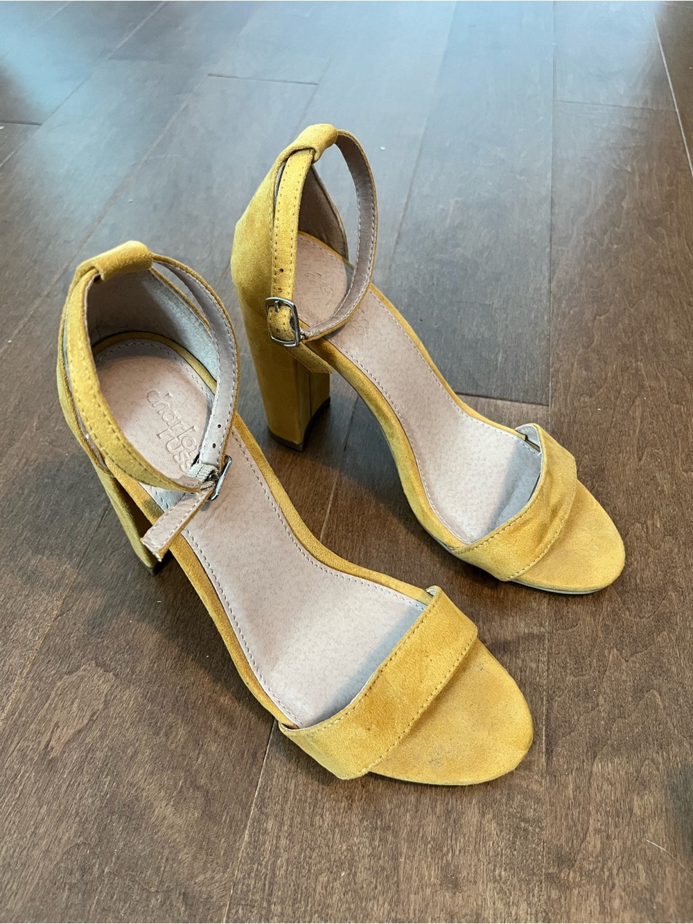 Charlotte Russe Yellow Suede Block Heel Ankle Strap Sandals